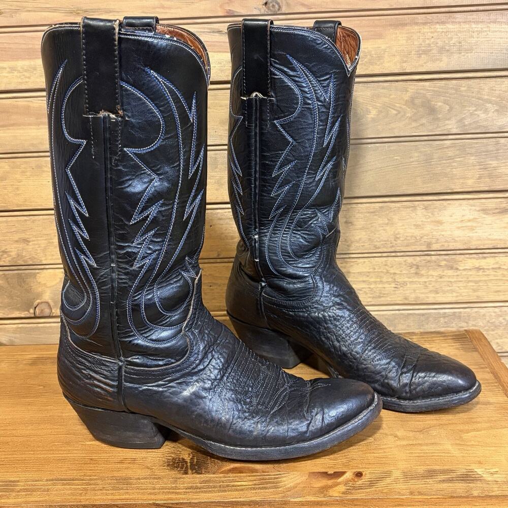 Black Bull Hide Women’s Western Boots Size 7.5B Embroidered Cowgirl Rodeo